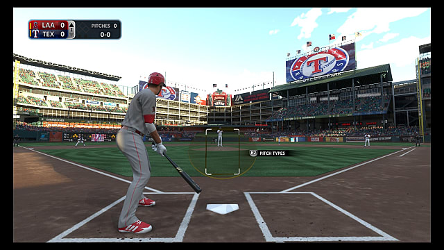 A player for the Angels stands at bat against a Rangers pitcher in MLB The Show 18