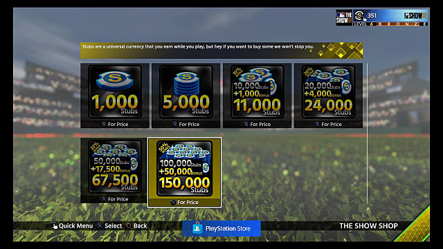 screen showing purchase options for diamond dynasty in MLB The Show 18