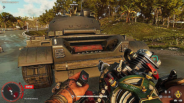 Rear view of a tank's engine in Far Cry 6.