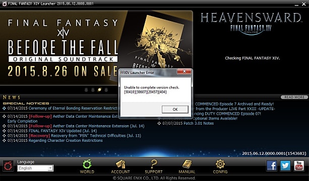 Ffxiv How To Fix Unable To Complete Version Check Error Final Fantasy Xiv
