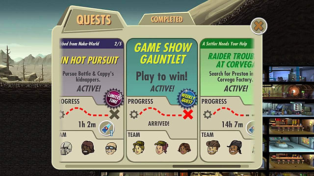 fallout shelter game show gauntlet quest