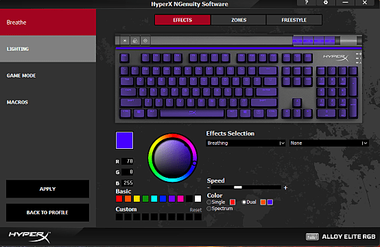 Ngenuity RGB Customization Screen