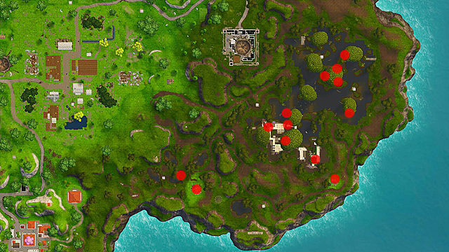 Fortnite Week 9 Challenge Guide Search Chests In Moisty Mire Fortnite - fortnite map showing all chest locations in moisty mire