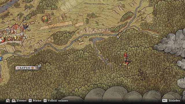 Rattay map showing location of giant's shoes. 