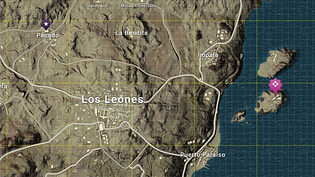 A map showing the location of the Miramar Mini Map Easter egg