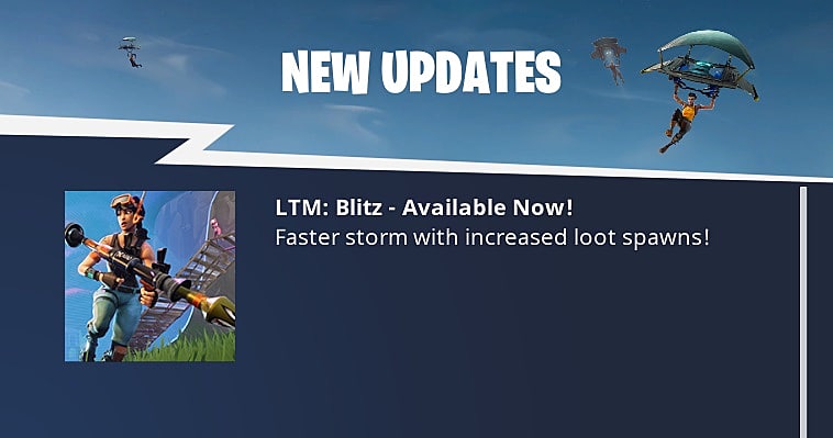 update screen indicating that blitz mode is now available in fortnite - new blitz mode fortnite