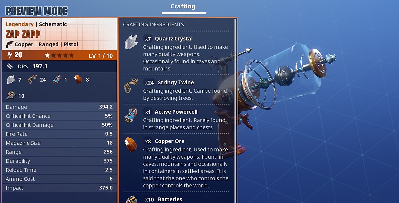 15 blast powder 30 stringy twine 1 active powercell 11 copper ore - copper argon axe fortnite