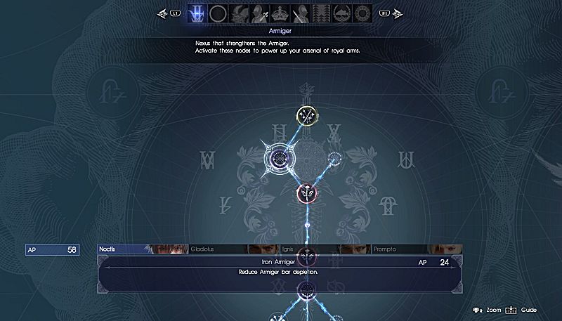 Final Fantasy 15 Guide Stats And Armiger Ascension Grid Final Fantasy Xv