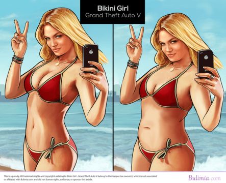 Overly Sexualized Female Gaming Icons Photoshopped To Have Average - with these images bulimia com argues that the unrealistic body portrayal of fan favorite characters can lead to young female gamers setting unrealistic