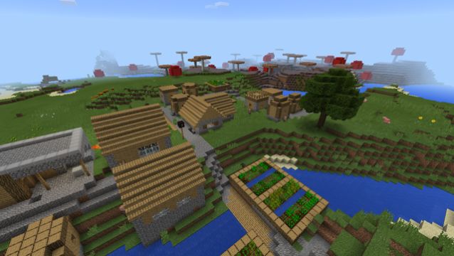 minecraft pe blacksmith thisbattlestartedtnt spawn near village with huge mushrom island seed