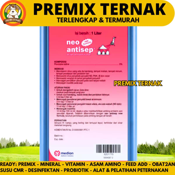 Foto NEO ANTISEP NEW FORMULA 1 LITER MEDION - Desinfektan Disinfektan Iodine untuk Kandang & Peralatan Peternakan sudut 1 - InfoBroiler