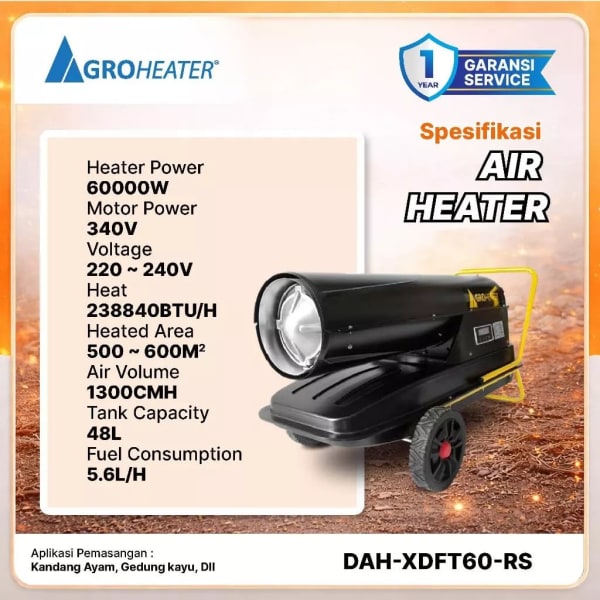Foto Diesel Air Heater 220-240V, 60KW, 340W Pemanas Kandang Ayam sudut 3 - InfoBroiler