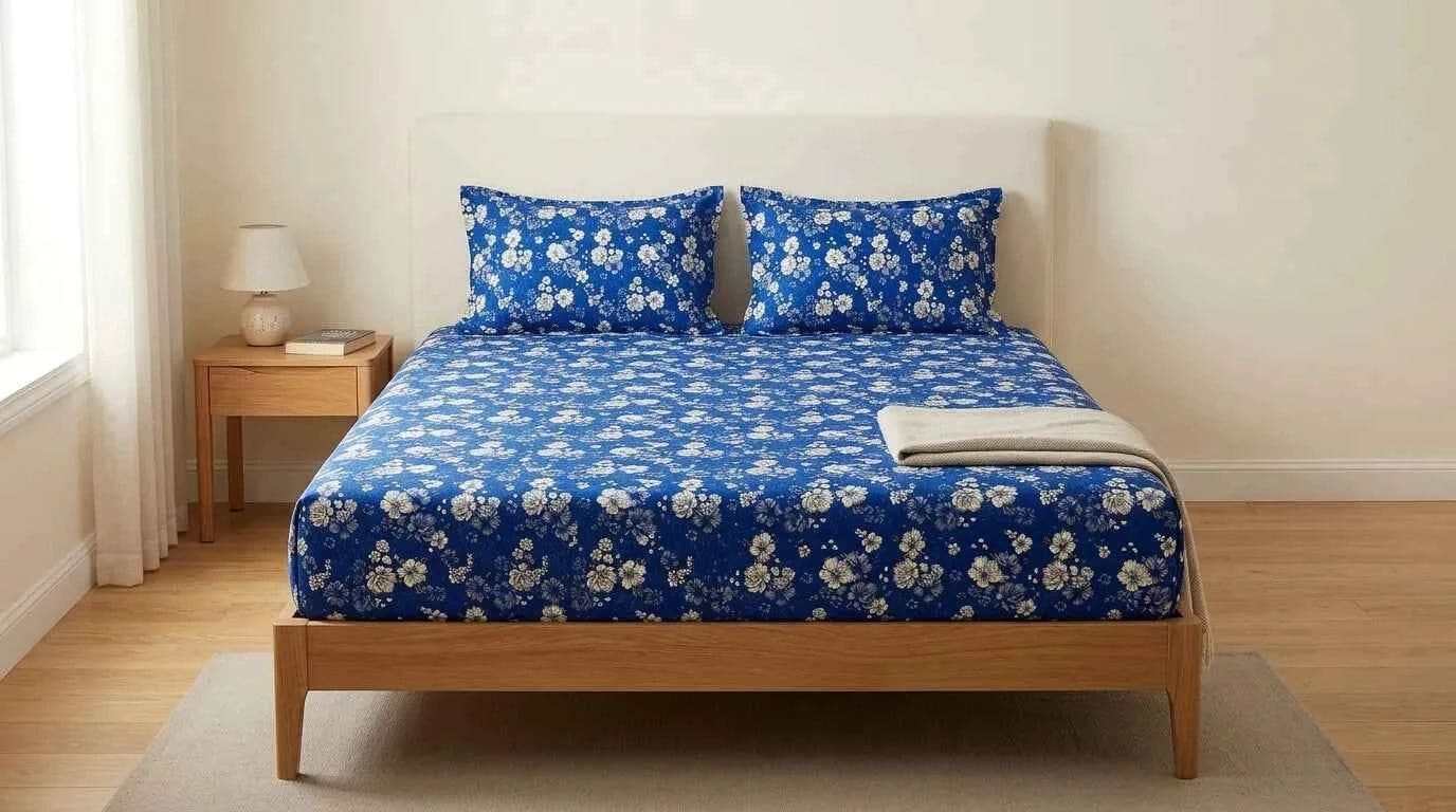 3-Piece Blue Floral Bed Spread Set