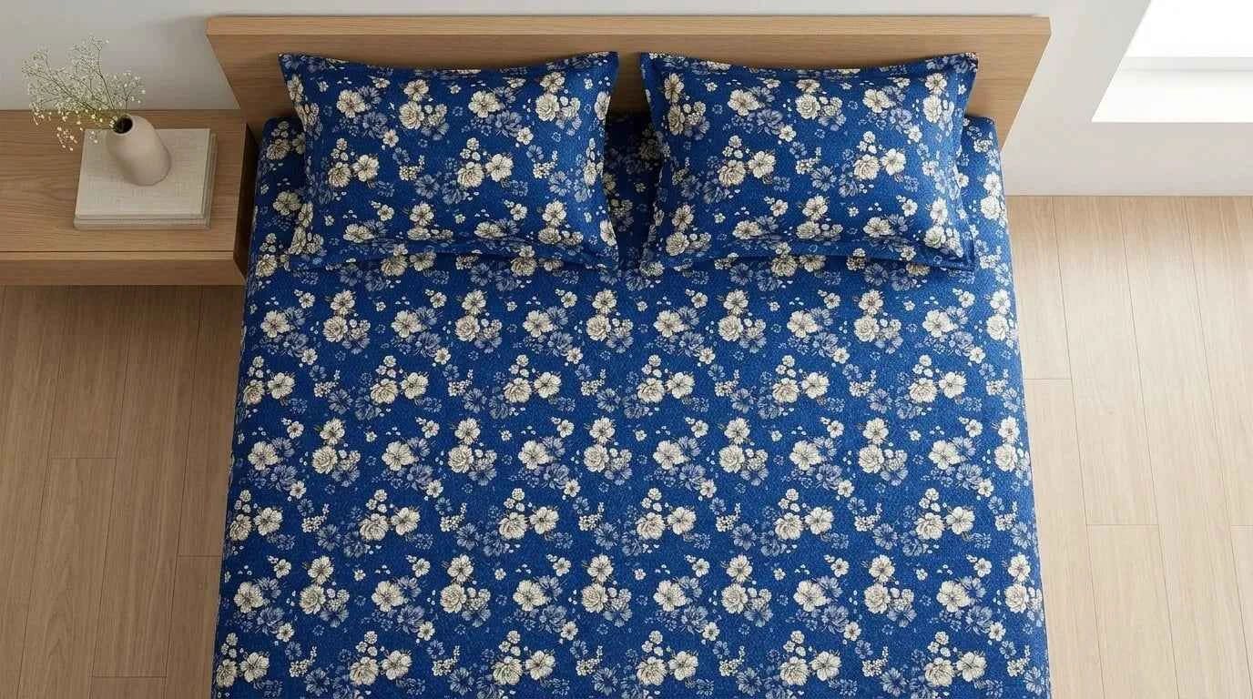 3-Piece Blue Floral Bed Spread Set