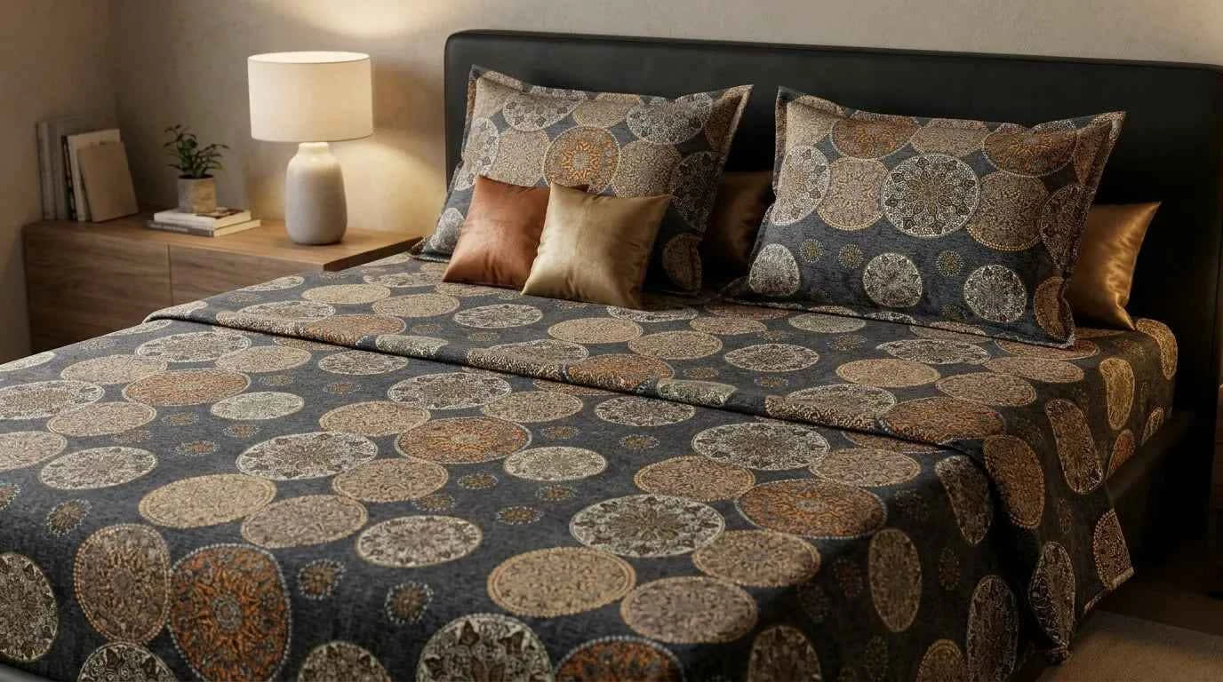 3-Piece Black Circles Bed Spread Set