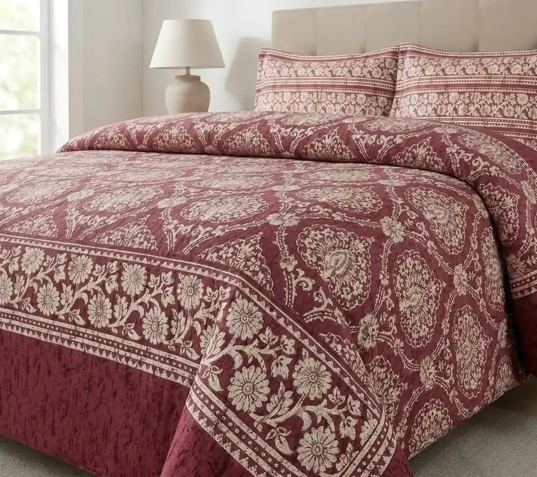 Maroon and White Floral Bedsheet