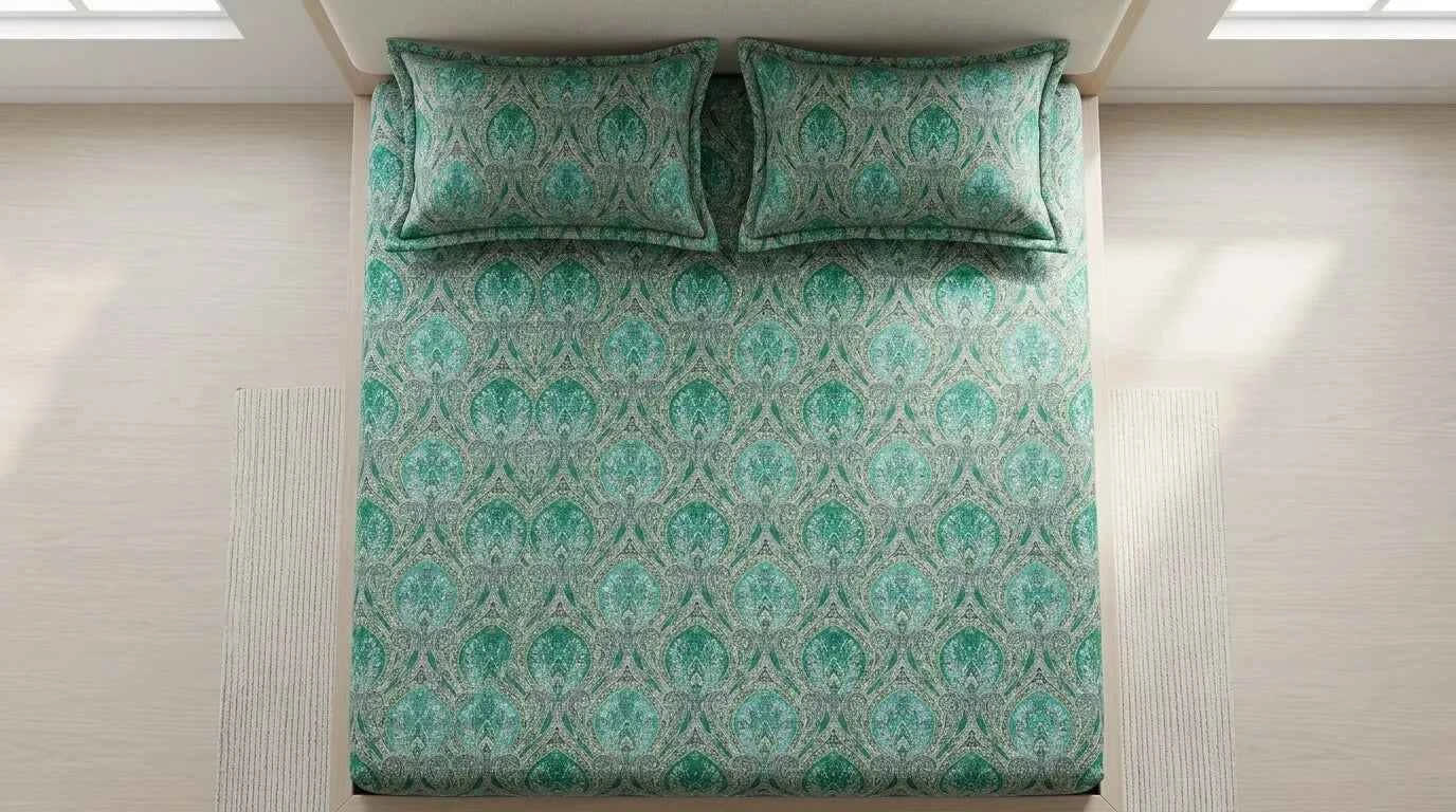 3-Piece Green Pattern Bed Spread Set