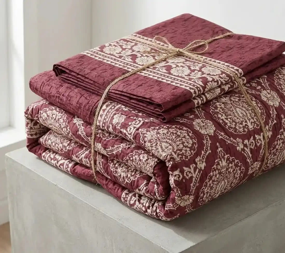 Maroon and White Floral Bedsheet