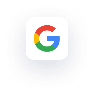 Google logo with a multicolored "G" on a white square background, positioned above the CTA section.