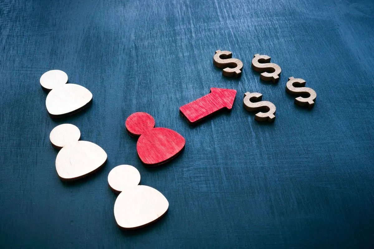 A group of people with dollar signs pointing to each other, implementing proven strategies for sustainable growth while minimizing customer acquisition costs.