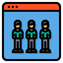 Icon Of A Screen With Three Identical Figures Wearing Black Helmets And Teal Jackets, Standing Side By Side, Representing Unified Teamwork In Google Ads Management Services.