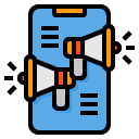 An Illustration Of Two Megaphones On A Blue Smartphone Screen, Symbolizing Announcements Or Notifications, Perfectly Represents The Impact A Local Social Media Marketing Agency Can Have In Amplifying Your Brand&Apos;S Voice.