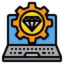 An Icon Of A Laptop With A Gear And Diamond Symbol On The Screen, Implying High-Quality Performance Or Premium Features, Much Like What You’d Expect From A Full Service Email Marketing Agency.
