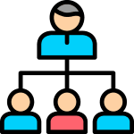 Icon Depicting A Therapist Discussing Digital Marketing With An Audience Of Three People.