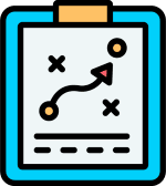 Icon Of A Strategy Plan, Showing A Clipboard With Xs, Arrows, And A Curved Path, Symbolizing Planning Or Tactics In Digital Marketing For Therapists.