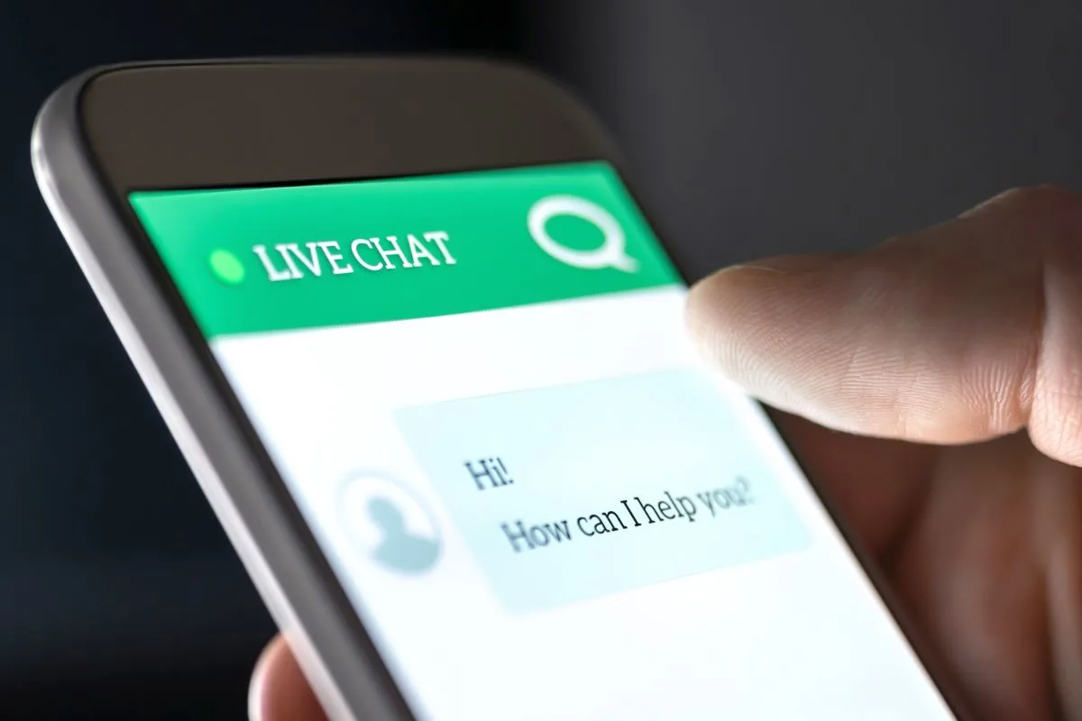Customer service and support live chat with chatbot and automatic messages or human servant.