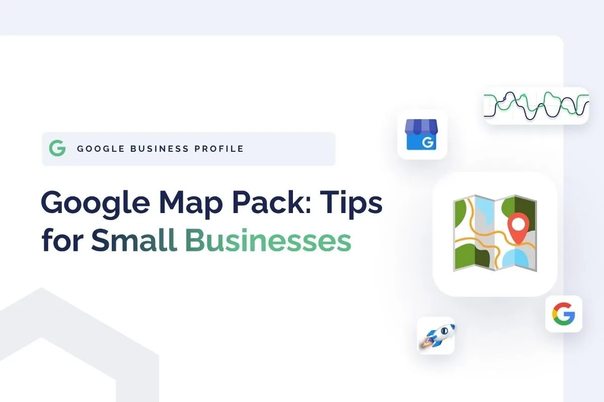 Slide with the title "Google Map Pack: Tips for Small Businesses," featuring Google-related icons and a map illustration that highlights strategies for standing out in the google local pack.