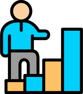A Simplified Illustration Of A Person Standing On Ascending Bar Charts, Symbolizing Progress Or Growth In Digital Marketing For Therapists.