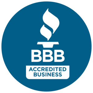 Bbb Accredited Business Logo Featuring A White Torch With A Blue Background.