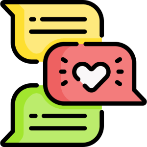 Three Overlapping Chat Bubbles: A Yellow And A Green One With Text, And A Red One Featuring A Heart Symbol In The Center, Indicating Positive Or Loving Conversations Driven By An Advanced Marketing Chatbot.