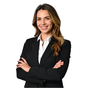 Professional Female Accountant In A Black Suit Smiling With Arms Crossed, Representing A Accounting Firm Team Member.
