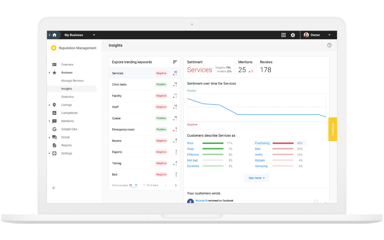 Get insight into your reviews with Reputation Management