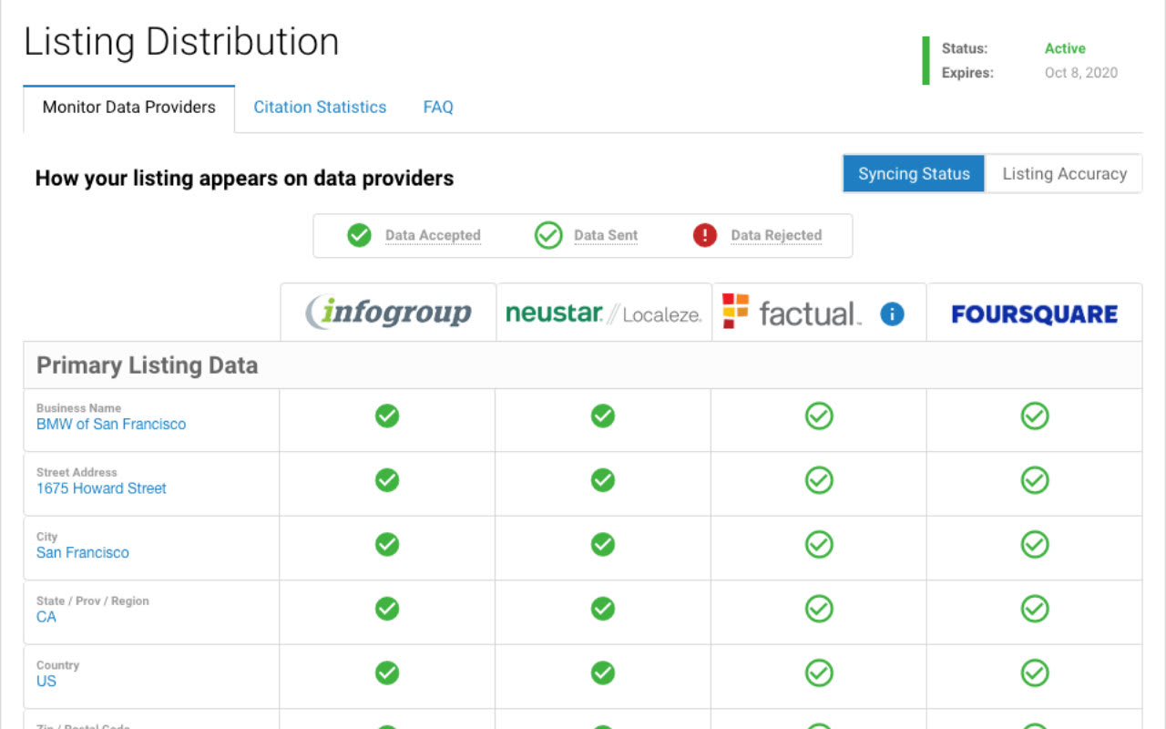 Check the status of your business information submission.