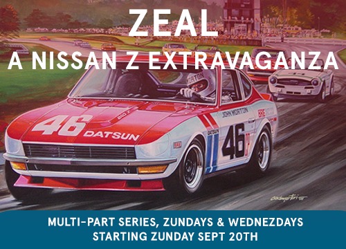 artist Hector Cademartori's rendering of a Datsun Z on a racetrack