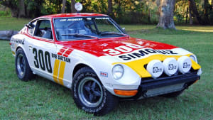 a 240Z - white with yellow and red stripes