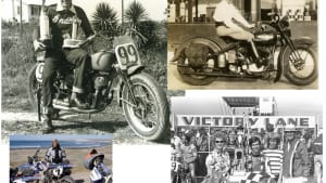 an image from the book, featuring a collage of pictures of folks and motorcycles from many years ago