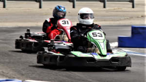 LACar contributor Zoran in a gokart, just coming out of a corner at CalSpeed Karting in Fontana