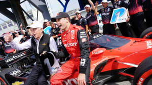 Will Power celebrating on his race car