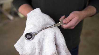 wrench laid out on towel in a hand - ready for working!