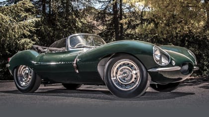 a dark green 1967 XKSS Jaguar from an event at The Petersen Automotive Museum in Los Angeles.