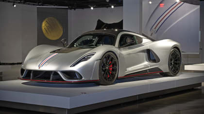 car on display at the Petersen Hypercar exhibit in Los Angeles.