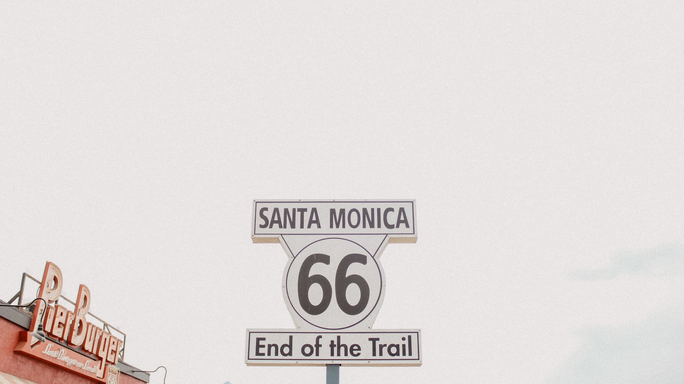 The sign at the end of route 66, in Santa Monica, Los Angeles, California.