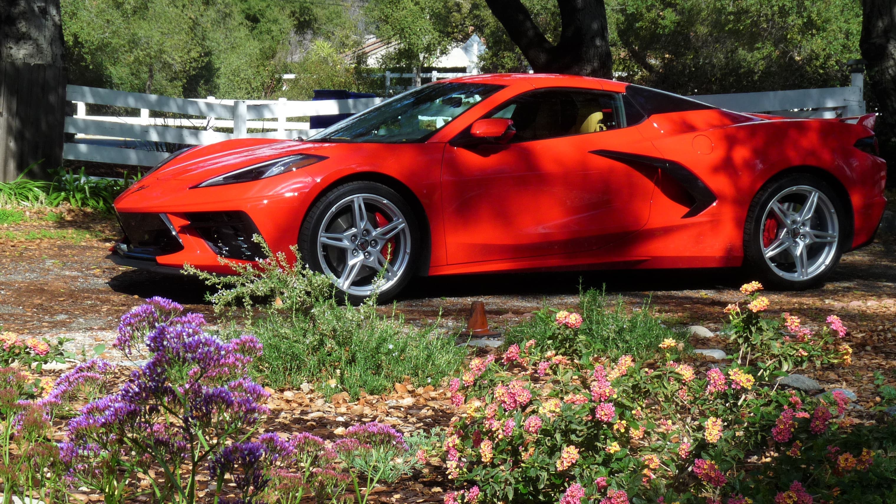 2020 Chevy C8 Corvette Stingray Convertible red car flowers