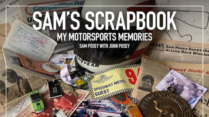 the cover of the book "Sam's Scrapbook - My Motorsports Memories"