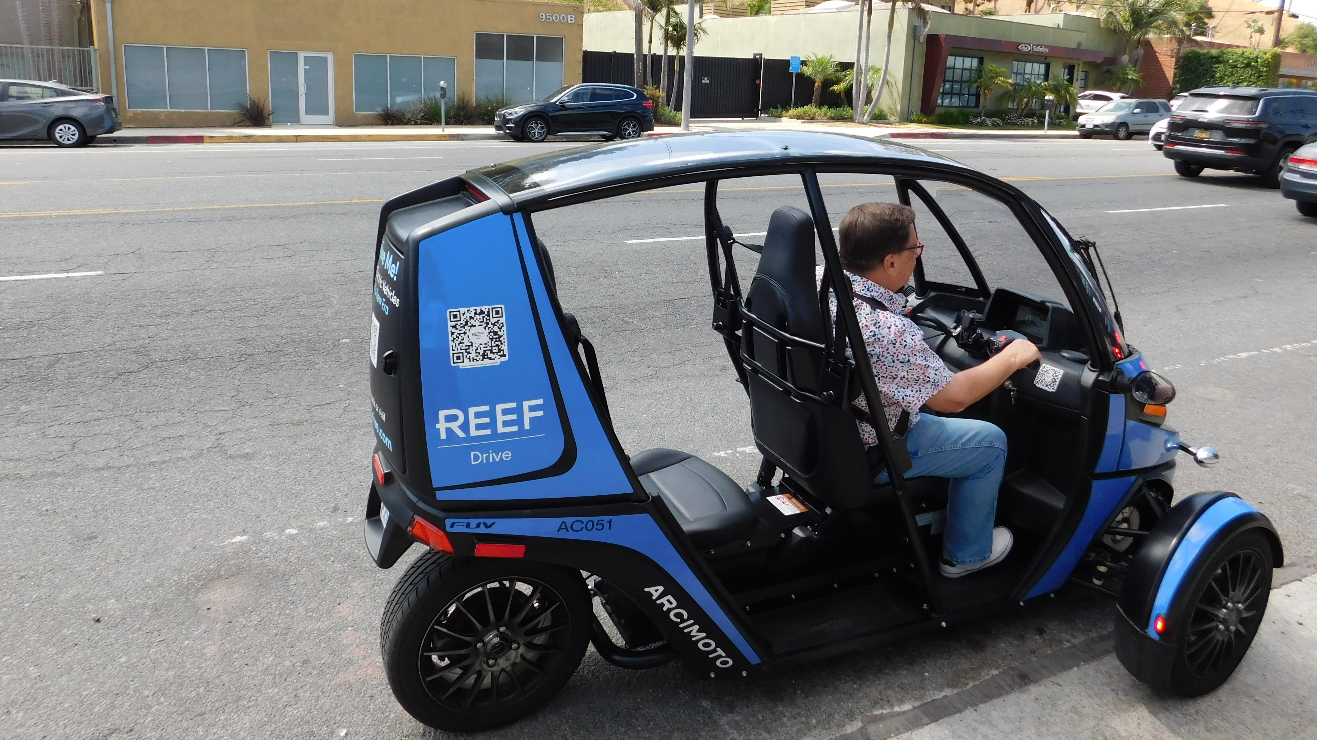 the Arcimoto FUV with contributor Reed Berry ready for a test drive