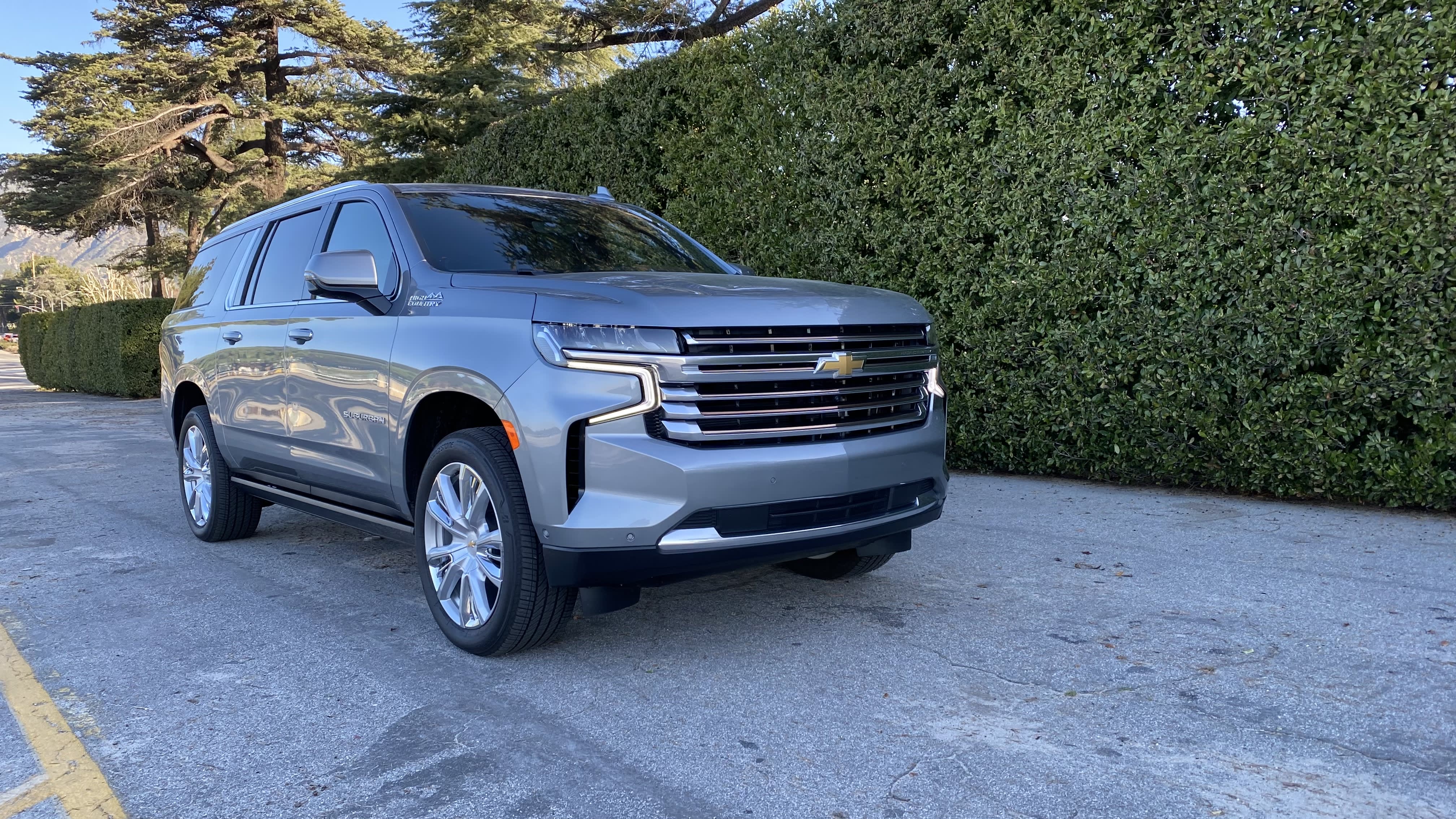 image of the 2023 Chevrolet Suburban High Country at the Santa Anita Racetrack parking lot